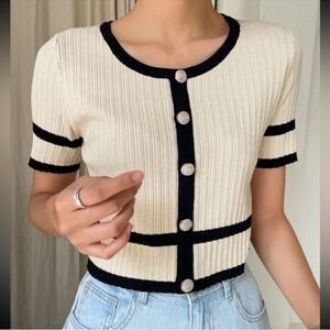 Silver Button Detail Knitted Top Size Small